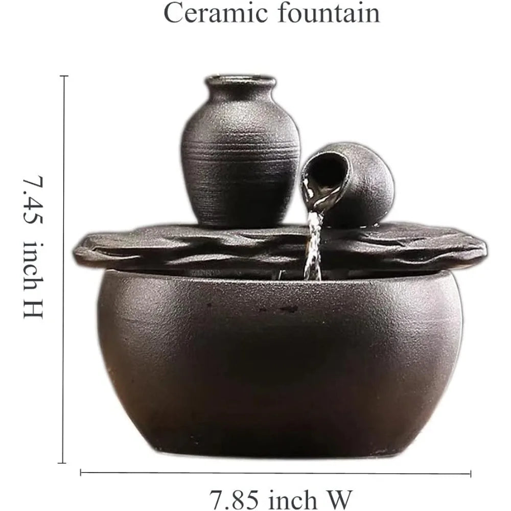 Ceramic Tabletop Fountain for Indoor and Home Decoration (Ceramic Pot Fountain) (Black)