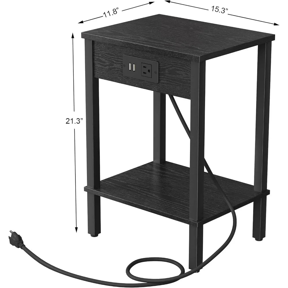 2 Piece Side Table Set with Charging Station, with USB Port