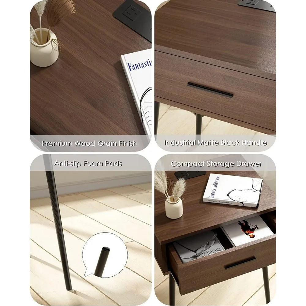 Nightstand with Charging Station, End Table Modern Side Table One Drawer