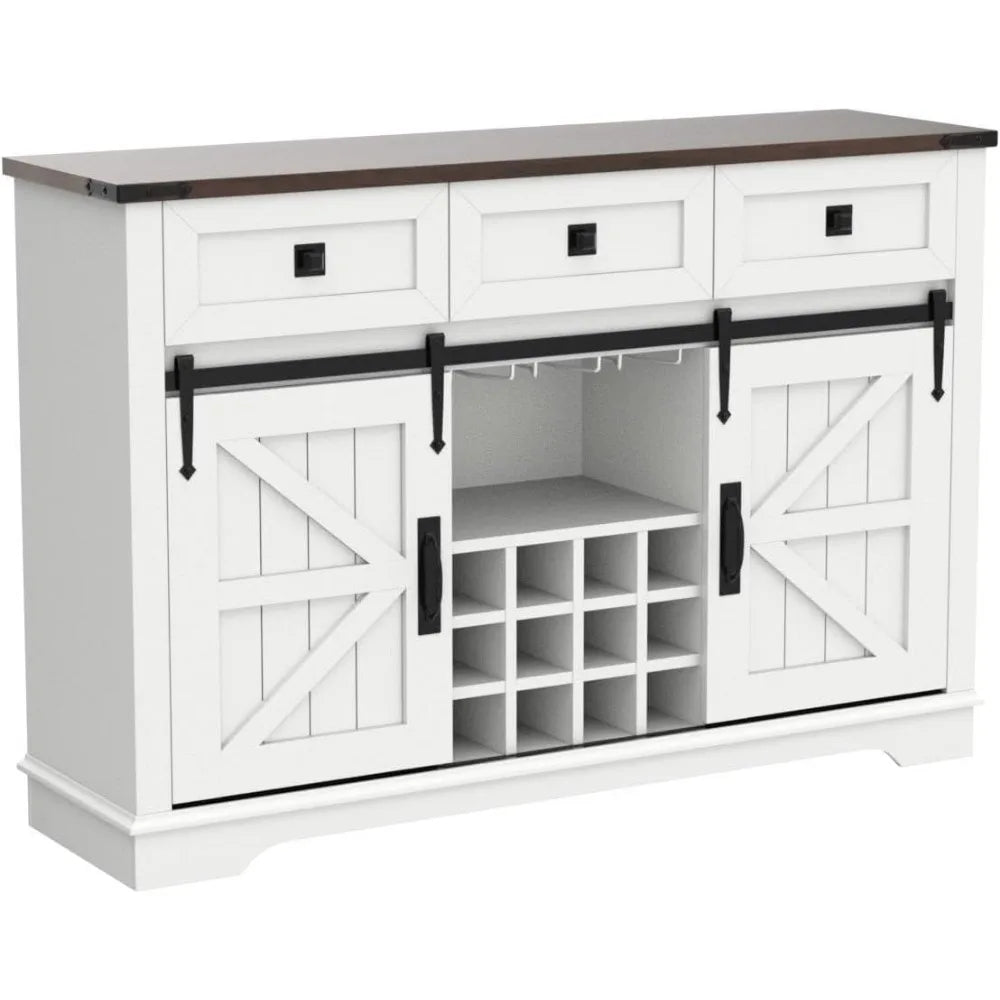 54"  Farmhouse Buffet Cabinet with Storage, Sliding Barn Door, 3 Drawers