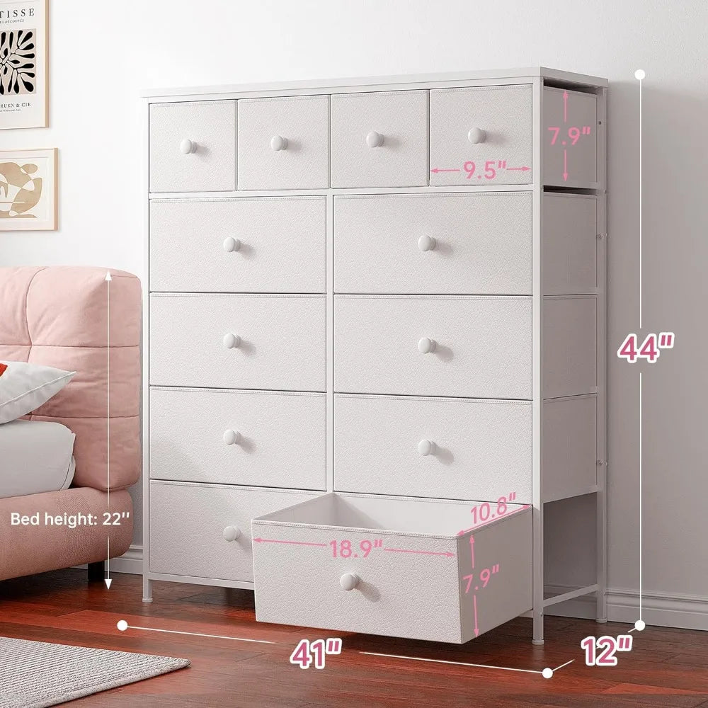 White Dresser for Bedroom with 12 Drawers,