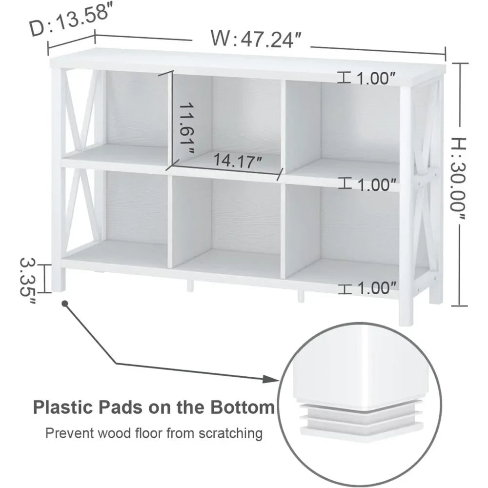 White Oak Horizontal Bookshelf  Wood and Metal Cubby Bookcase