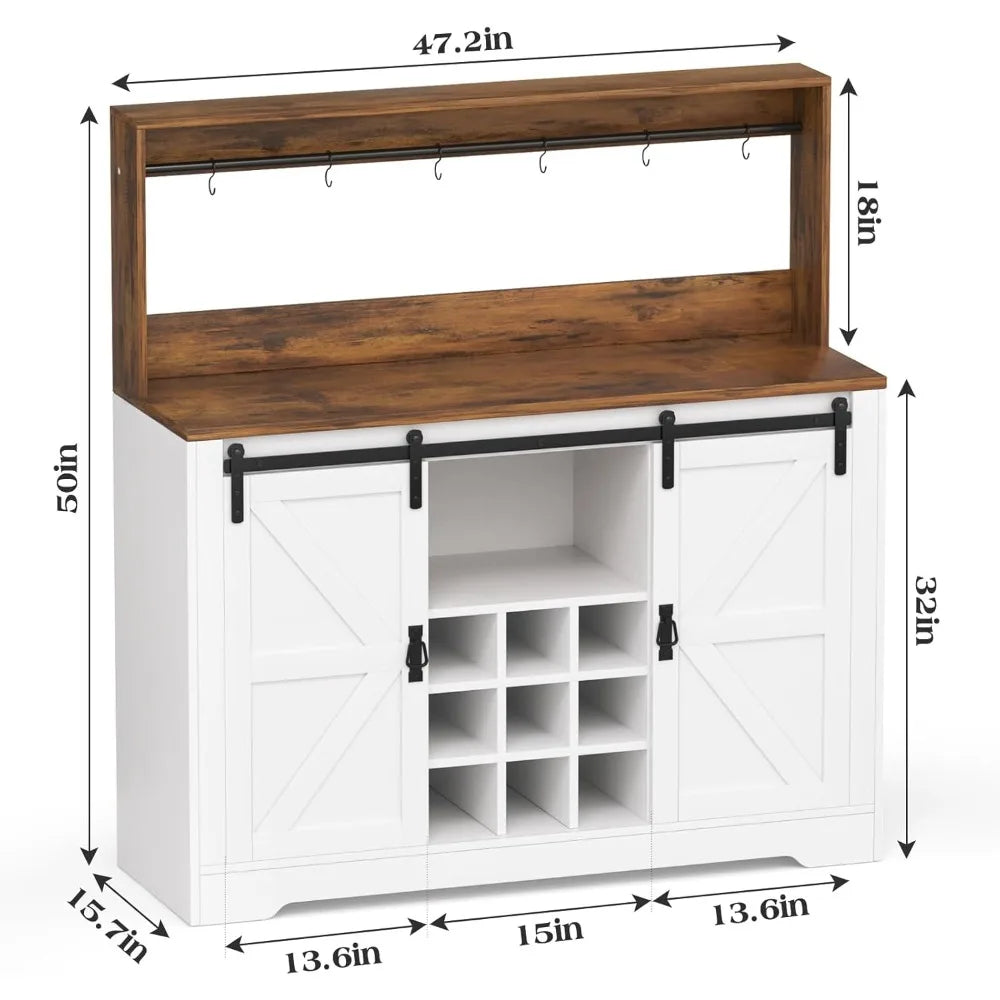 47" Farmhouse Sideboard Buffet Cabinet with Sliding Barn Door