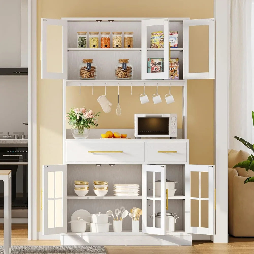 71'' Kitchen Pantry Storage Cabinet with Microwave Stand with Power Outlet,