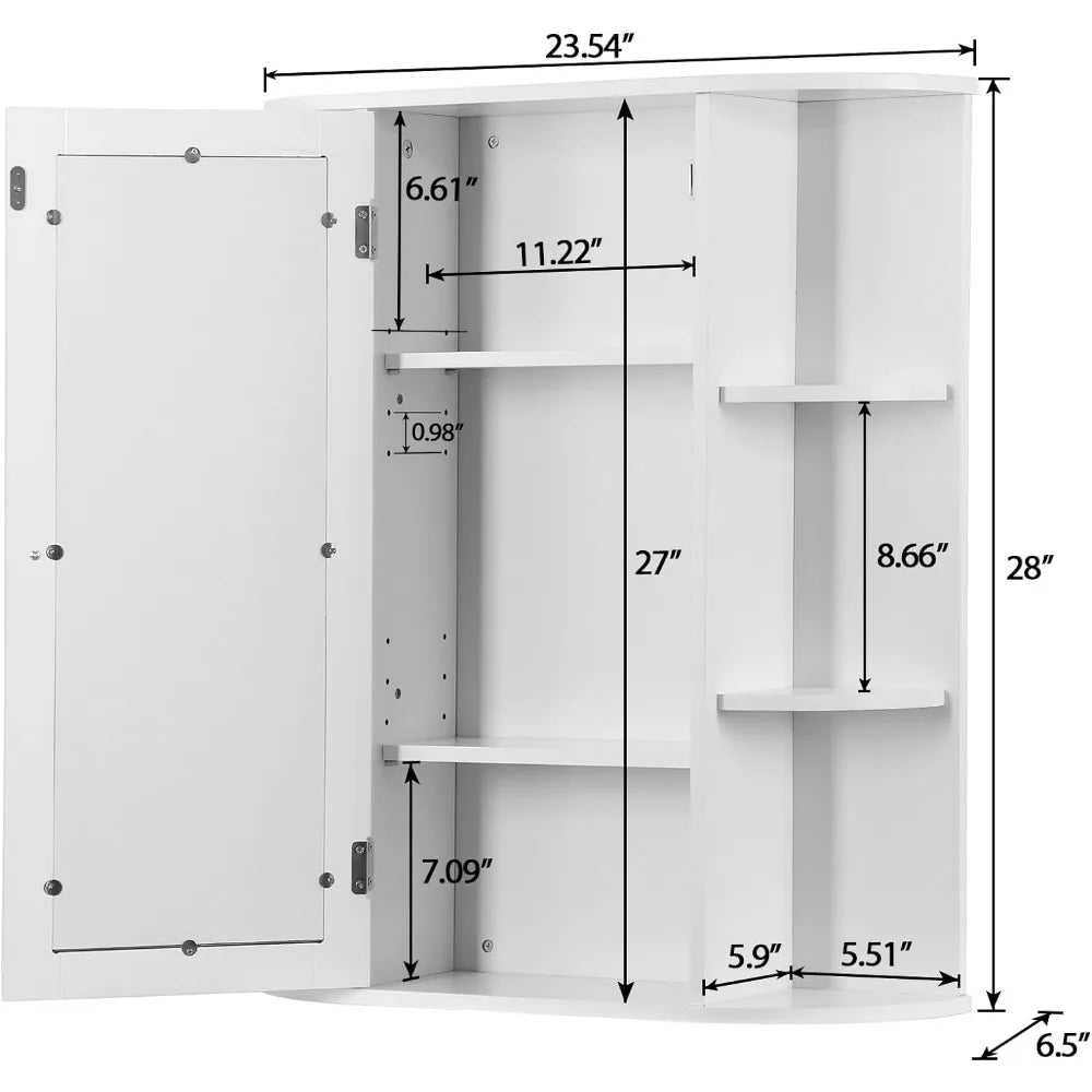 Bathroom Cabinet with Single Mirror Door Wall Mount Medicine Cabinet with Inner Adjustable Shelves