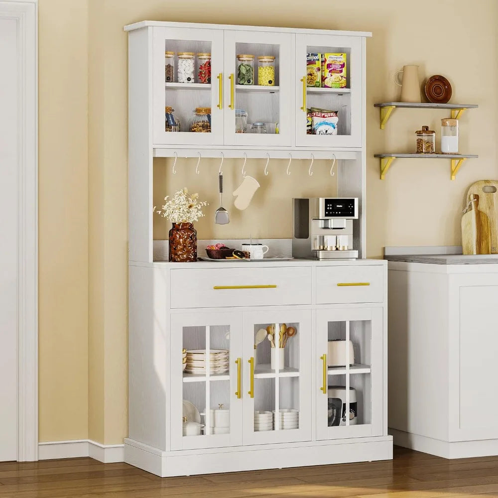 71'' Kitchen Pantry Storage Cabinet with Microwave Stand with Power Outlet,