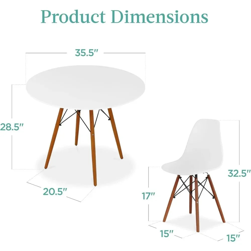 5-Piece Dining Set, Compact w/ 4 Chairs, Plastic Seats, Wooden Legs