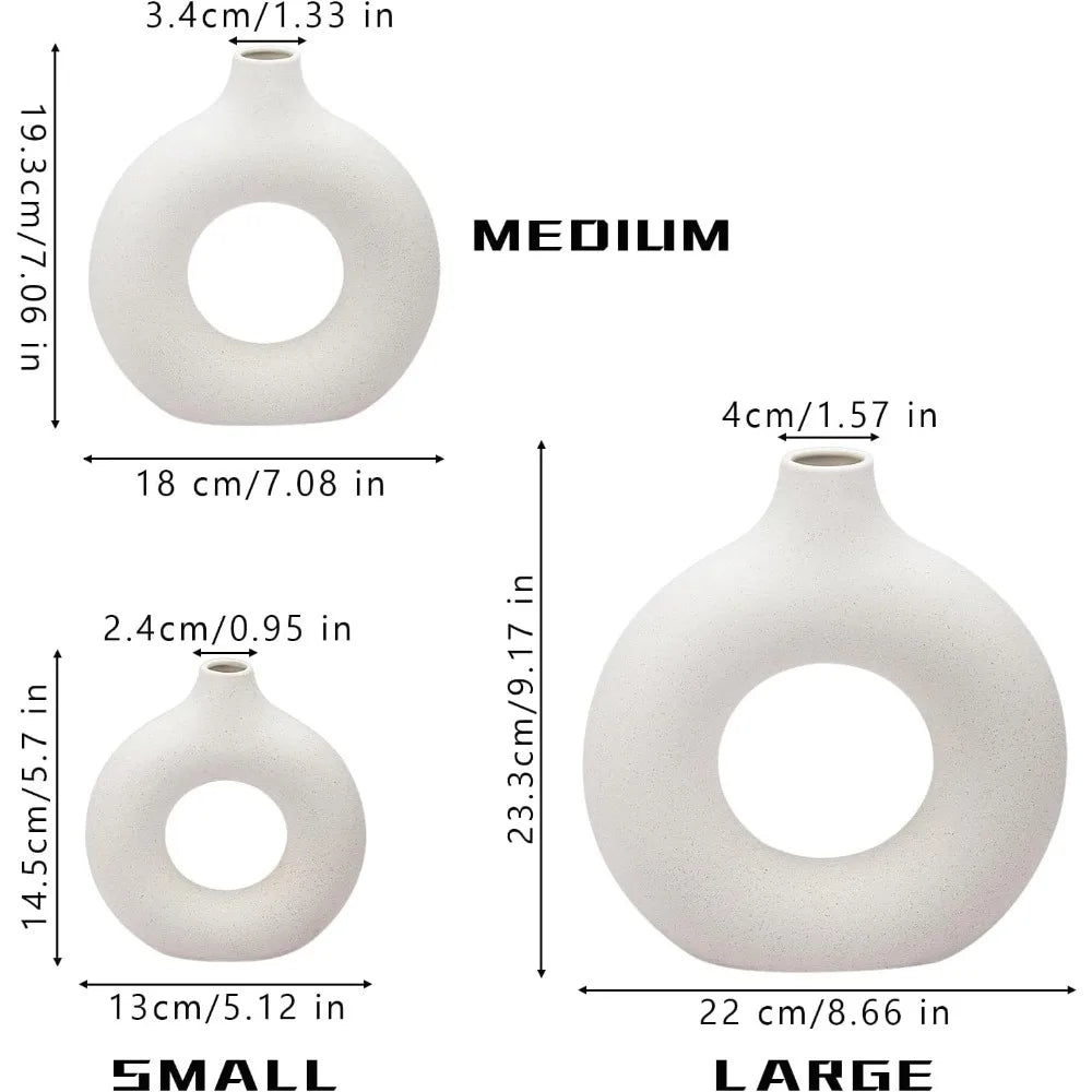 White Ceramic Vase - Modern Vase for Minimalist Decor, (3pcs)