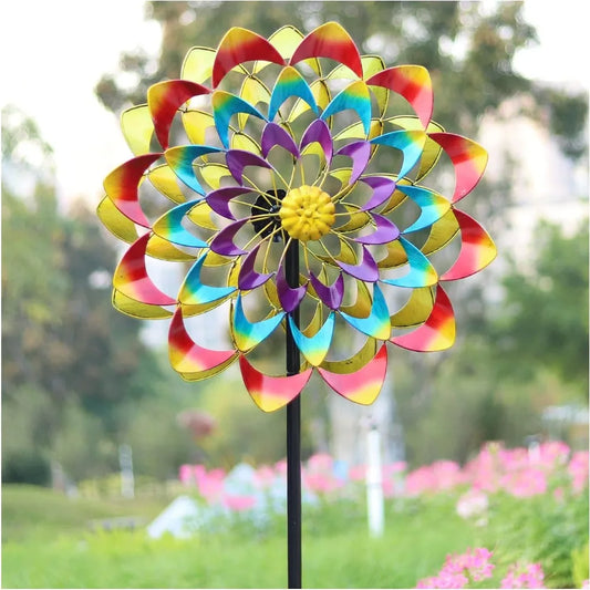 Yard Garden Wind Spinner with Stake, Floral Outdoor Metal Wind Spinners, Lawn Yard Art