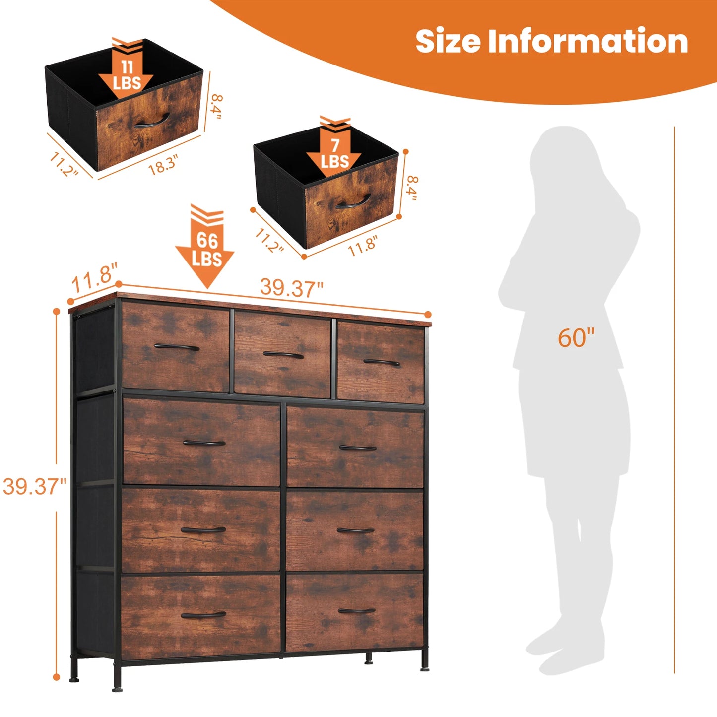 Dresser  With 9 Fabric Storage Drawer Wardrobe