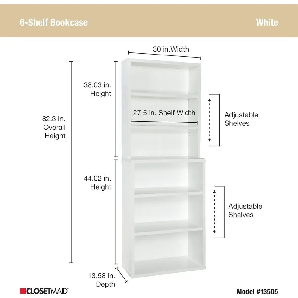 6 -Tier Tall Bookcase Hutch,  Wood With Closed Back Panel