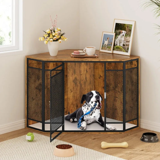 43.7 Inch Wooden Dog Crate End Table, Dog Kennel Furniture for Small Medium Dogs