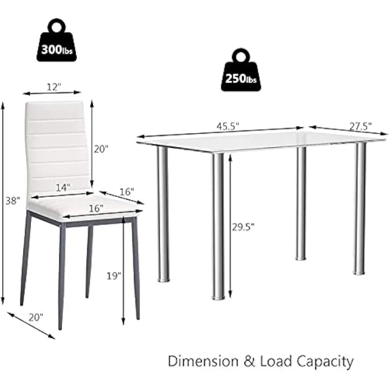 5 Piece Dining Table Set, White