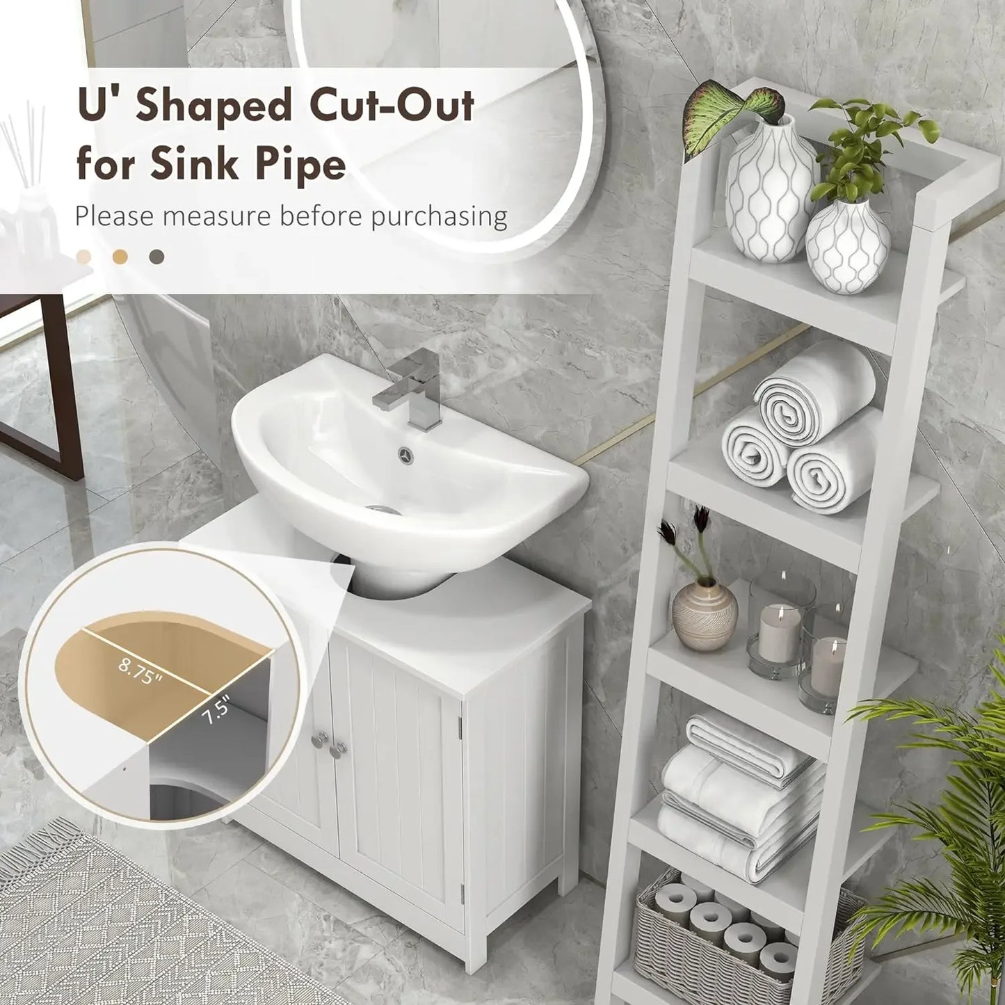 Under Sink Bathroom Cabinet with Doors and Shelf, Pedestal Sink Bathroom Vanity Furniture