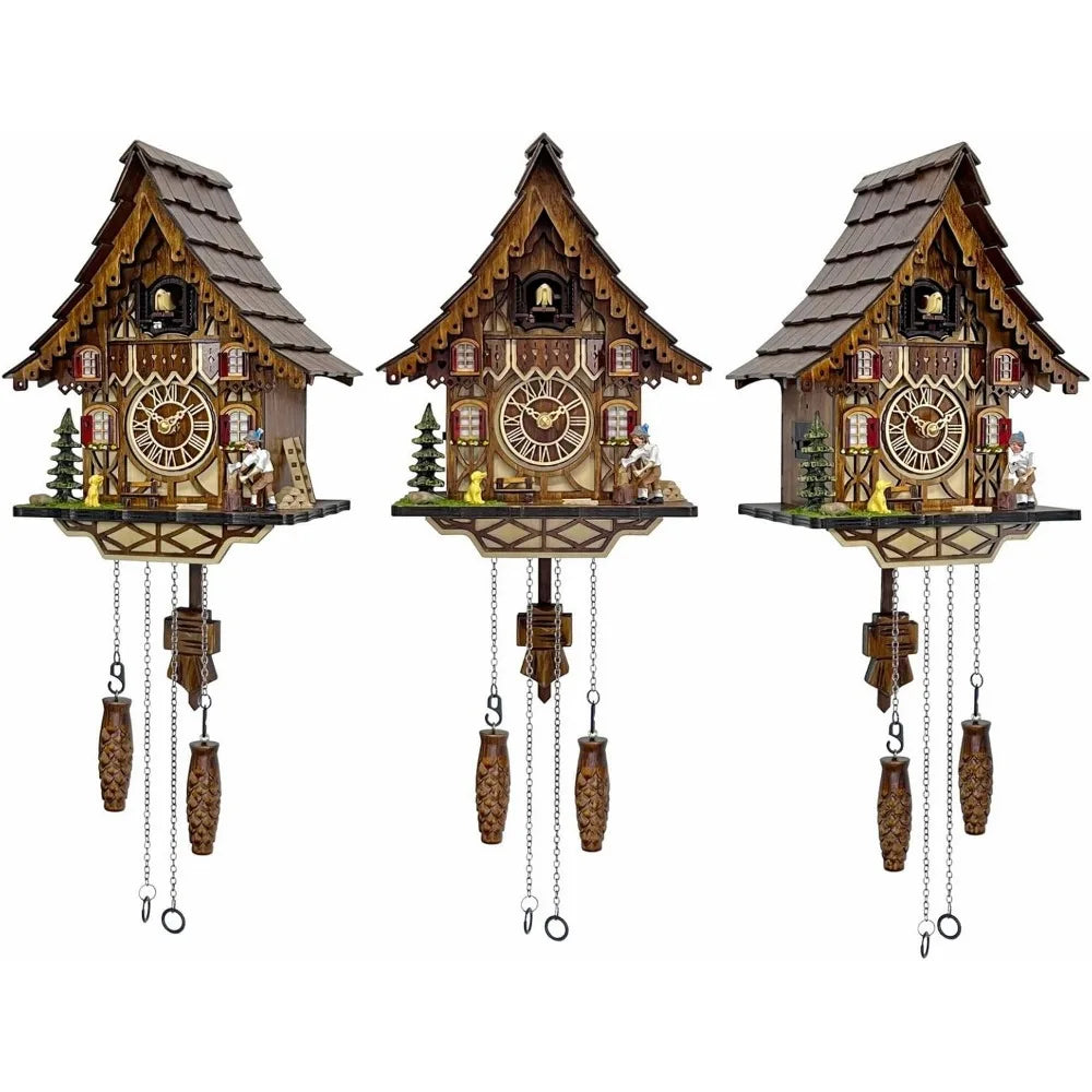 Cuckoo Clock 12 Melodies, Volume Control, Night Mode, Germany Style Black Forest Handmade Wooden