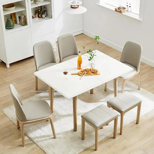 Wooden Foldable Dining Table with Thai Oak Legs, Modern Space Saving Kitchen Table for Living Room