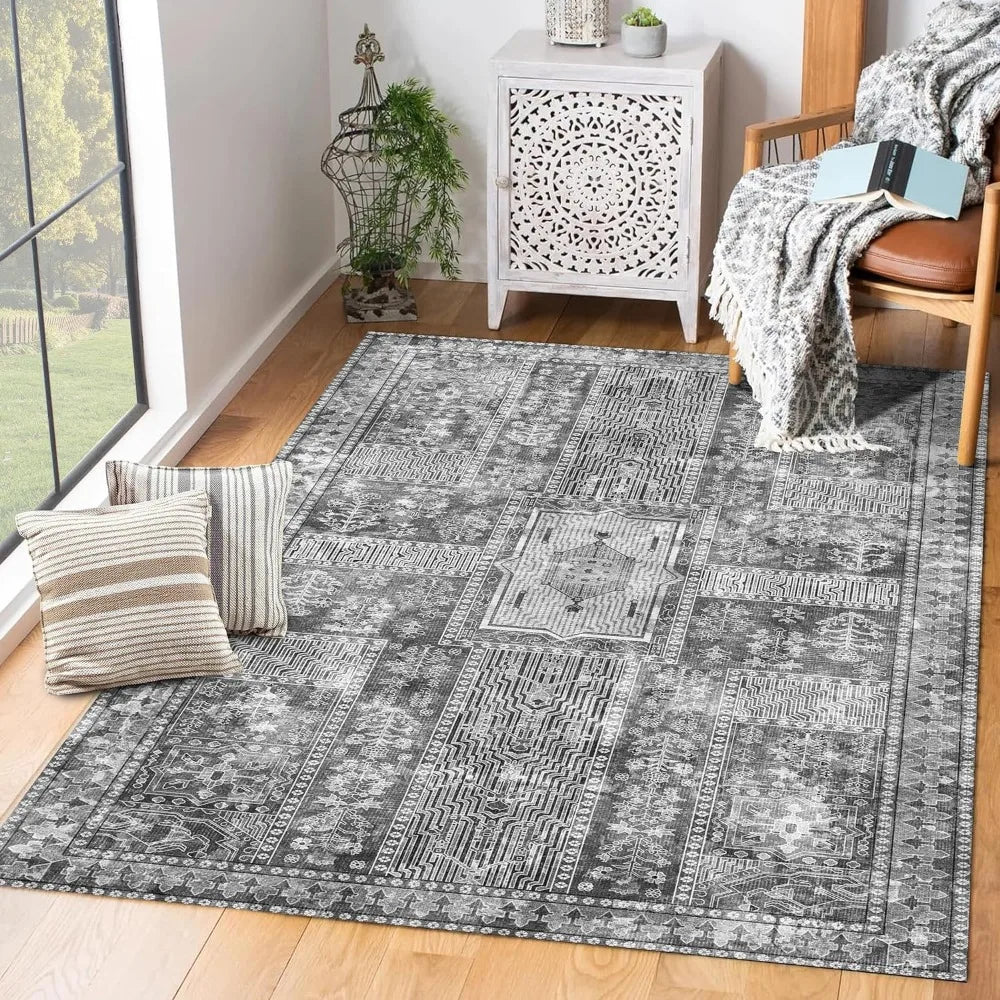 Washable Area Rug - Stylish Indoor Rug Lightweight Carpet with Non-Slip Backing - Foldable