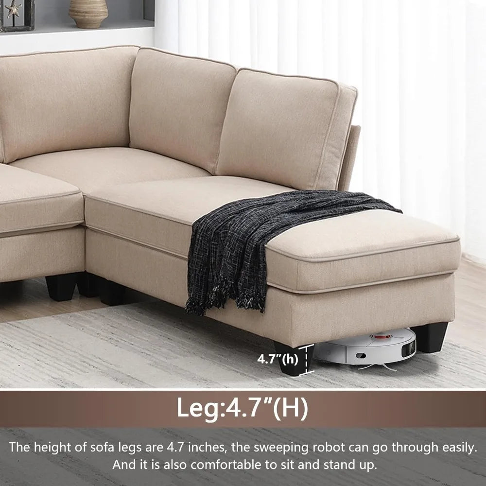 U Shape Sectional Sofa for Living Room, 7 Seat L Shaped Living Room Sofa Set with Ottoman