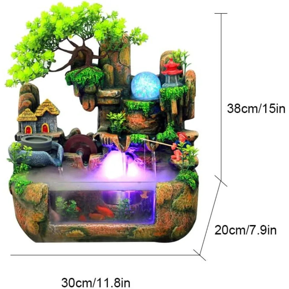 Indoor Relaxation Desktop Fountain Waterfall with Rockery, Aquariums, Atomizing Humidifier