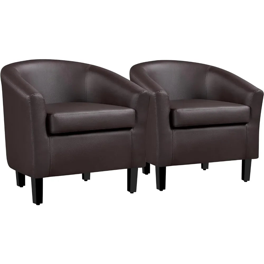 Set of 2  Chairs with Soft Padded, PU Leather Accent Chairs, Modern Barrel Living Room Chair