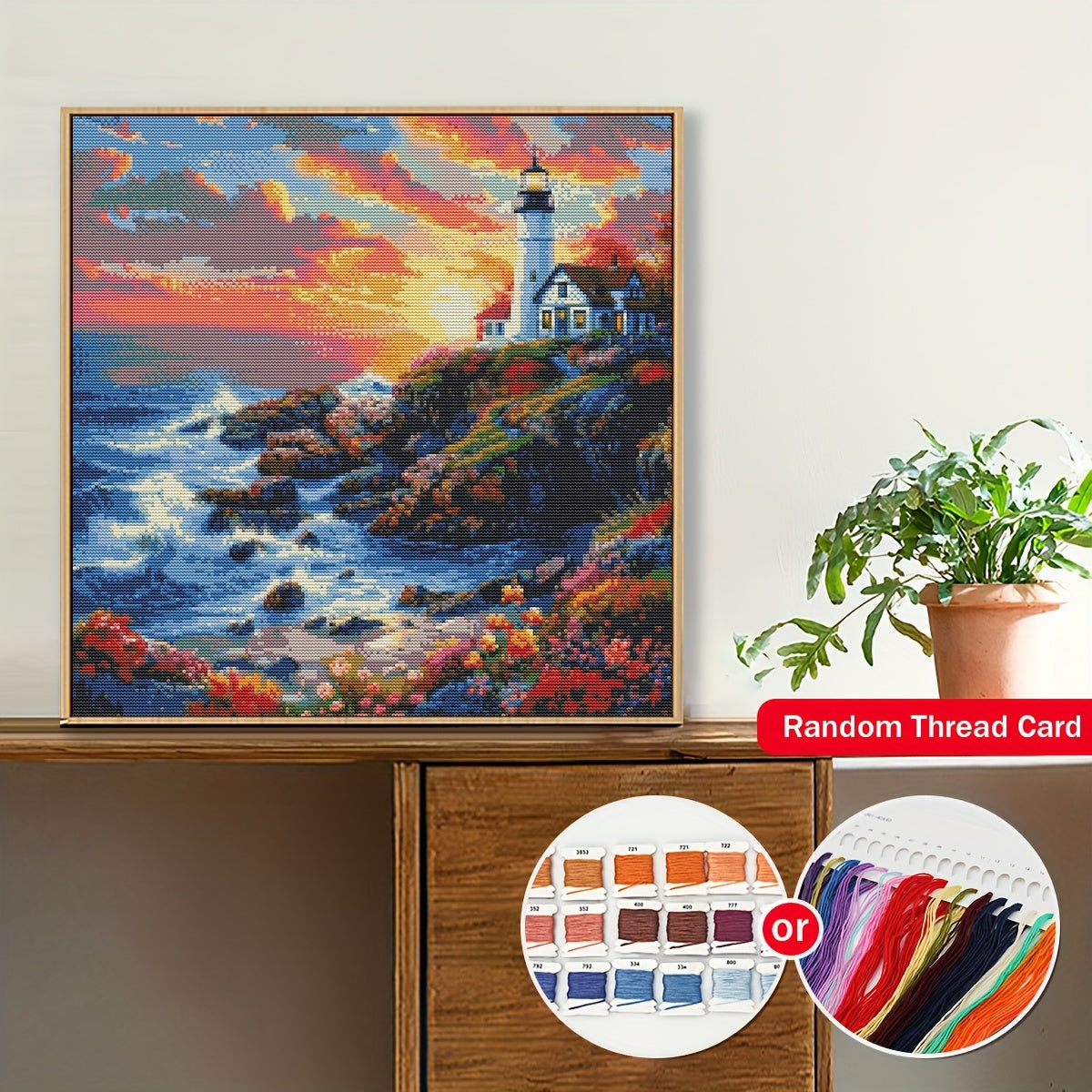 Delightful Seaside Lighthouse DIY Cross Stitch Kit - 15.7x15.7